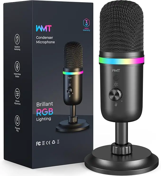 WMT USB Microphone – Condenser Microphone for Streaming, Podcast, YouTube, Discord